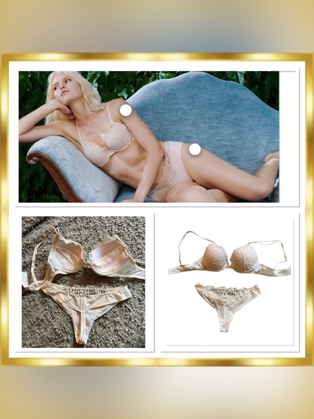 La Perla Silk Petit Macrame Woven Frastaglio Motits Push Up Set Ivory Size 2